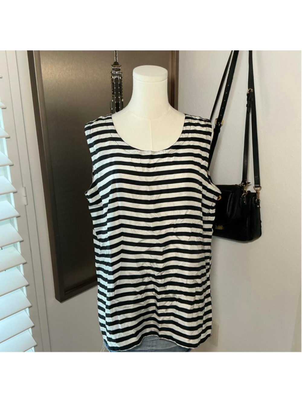 Carol Horn Signature 100% Silk Black White Striped Tank Top XL